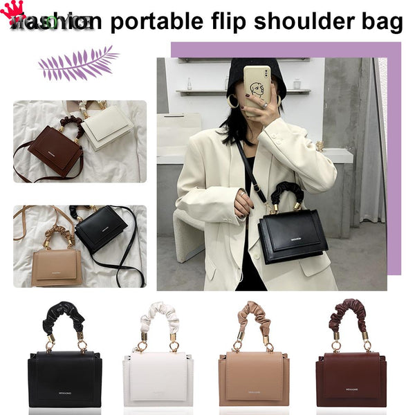 Fashion Exquisite Shopping Bag Women Leather Messenger Bags Simple Handle Pleated Solid Color Shoulder Handbags