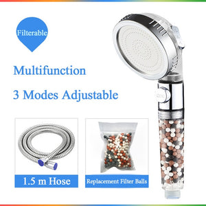ZhangJi Bathroom 3-Function SPA shower head with switch on/off button high Pressure Anion Filter Bath Head Water Saving Shower