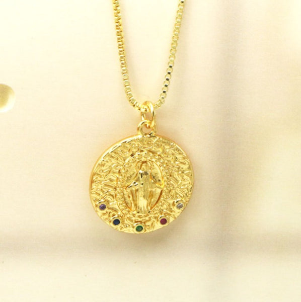 Gold Coin Disk Pendant Zodiac Necklace for Men Women