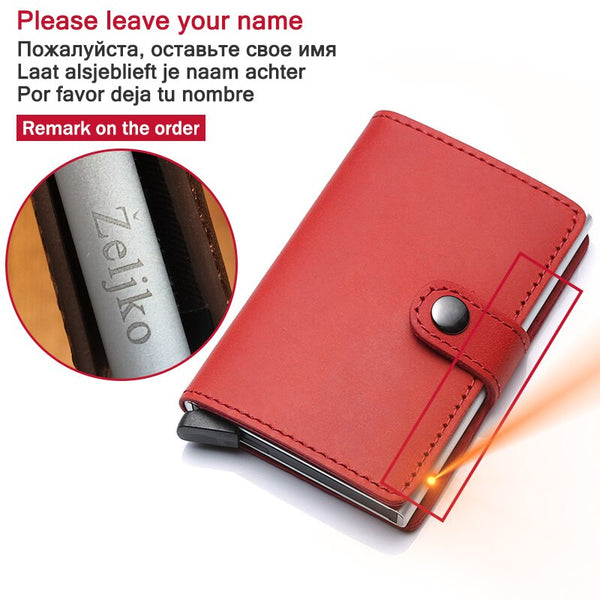 Genuine Leather Men Credit Card Holder Hasp RFID Blocking Men Wallet ID Card Holder Bank Business Wallets Purse for Women Cards