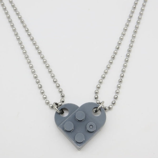 Couples Brick Heart Pendant Shaped Necklace for Friendship 2 Two Piece Jewelry Made with  Lego Elements Valentine's Day Gift