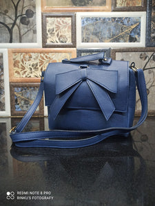 Women's Beautiful Blue Solid Artificial Leather Sling Bag