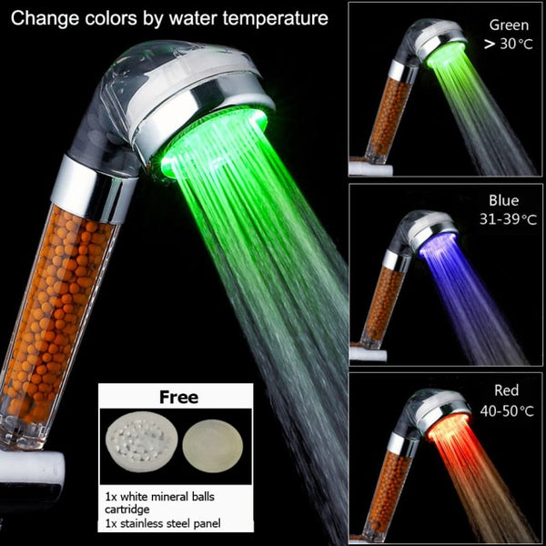 Bathroom 3/7 Color Changing LED Shower Head Temperature Sensor