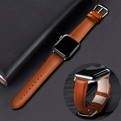 Brown Leather Band Loop Strap For Apple Watch 4 3 2 1 38mm 40mm , Men Leather Watch Band for iwatch 5 44mm 42mm Bracelet