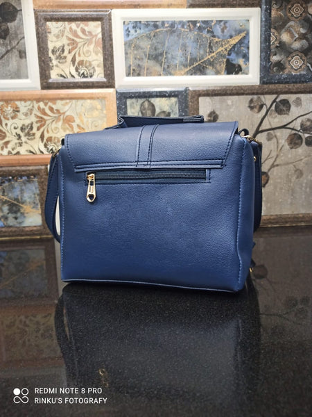 Women's Beautiful Blue Solid Artificial Leather Sling Bag