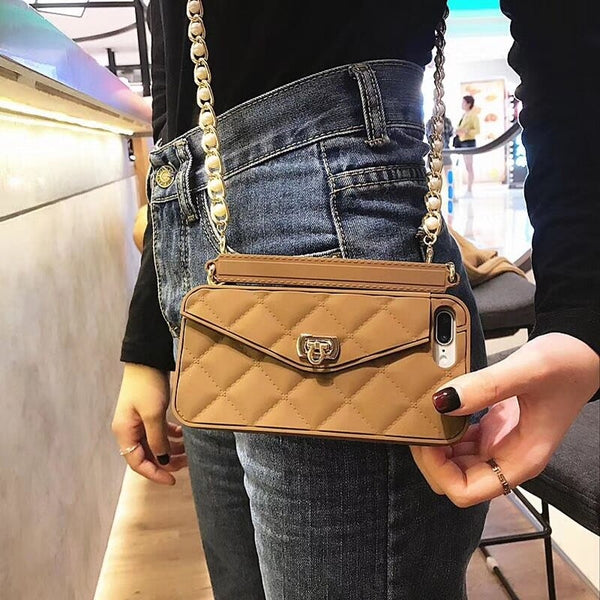 Wallet Handbag Crossbody phone case For iPhone 11 pro Xs max XR X 6s 8 7 Plus 12 Card Slot Purse Silicone cover with strap Chain