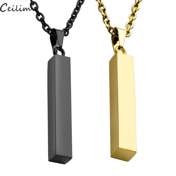 2020 New Vertical Bar Stainless Steel Pendant Necklace for Women Men Rose Gold Black Color Statement Necklace Jewelry Male Gift