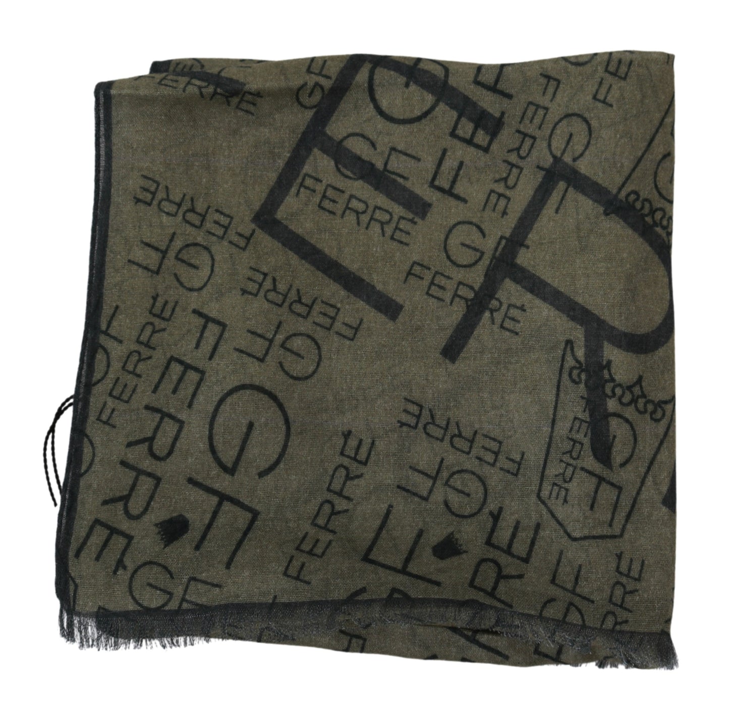 Green Wool Viscose Foulard Patterned Branded Scarf-GF Ferre-The Socialite Store
