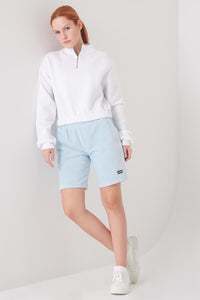 White Cropped Sweatshirt with a Zip Detail