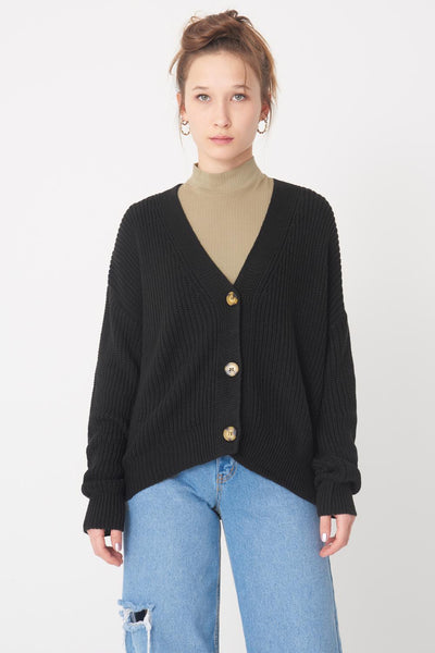 Black Buttoned Knit Cardigan
