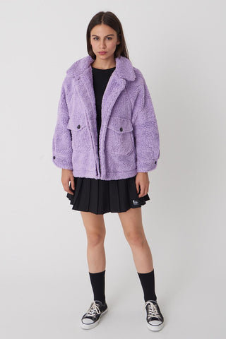 Lilac Faux Fur Short Coat with Buttons