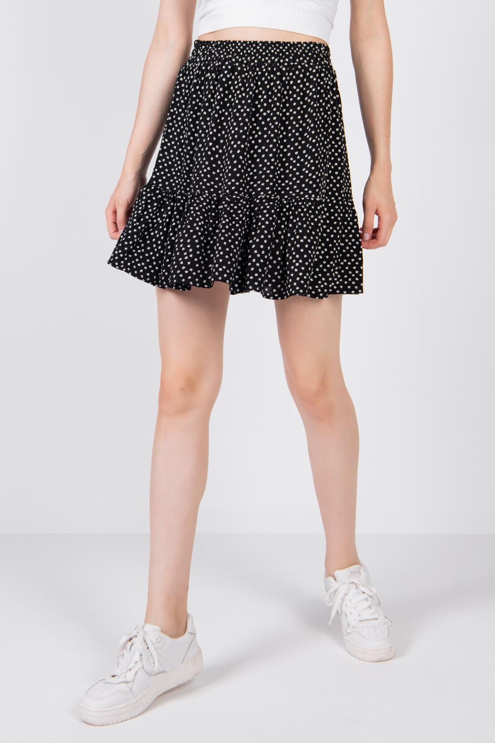 Black Floral Printed Mini Skirt
