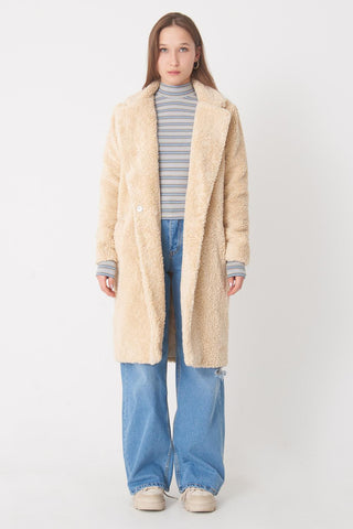 Beige long length teddy coat