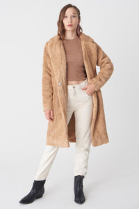 Light Brown Faux Fur Long Coat