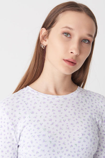 Lilac Floral Printed Long Sleeve Top