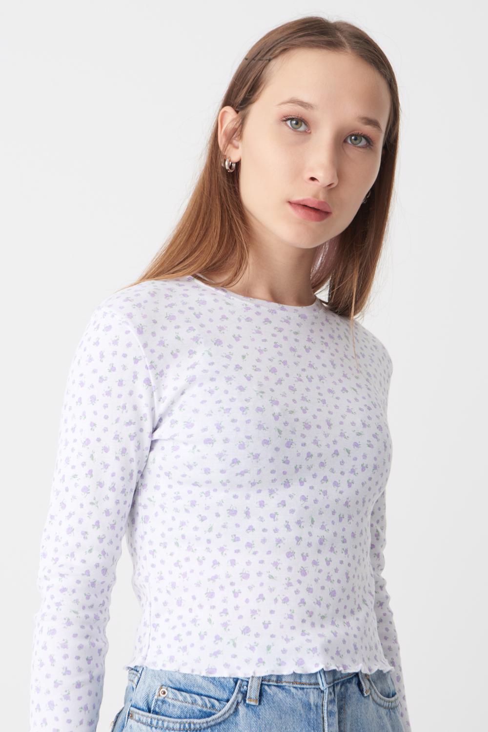 Lilac Floral Printed Long Sleeve Top