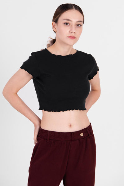 Black Frill Detail Cropped Top