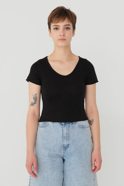 V- Neck Short Sleeve Crop T-shirt