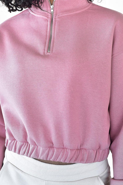 Light Pink Cropped Sweatshirt with a Zip Detail