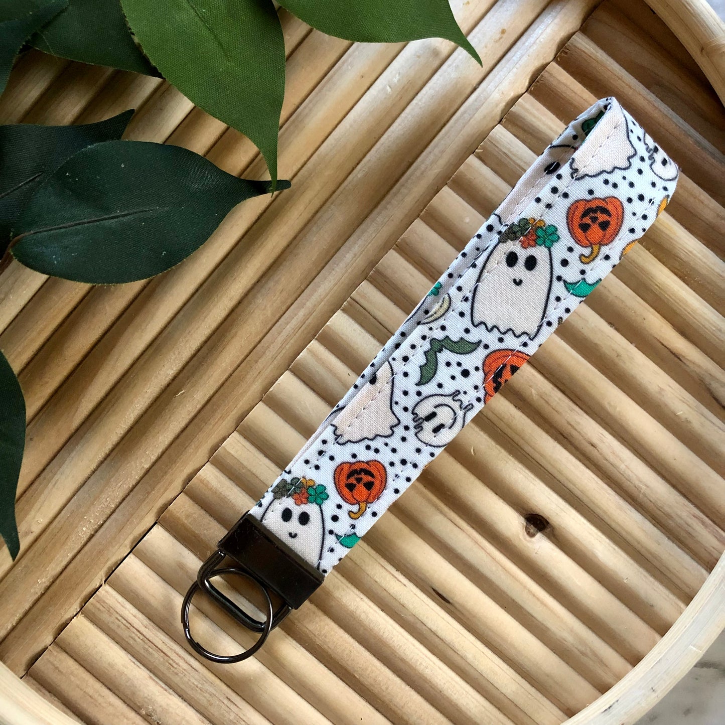 Groovy Ghost Print Fabric Keychain, Key Fob