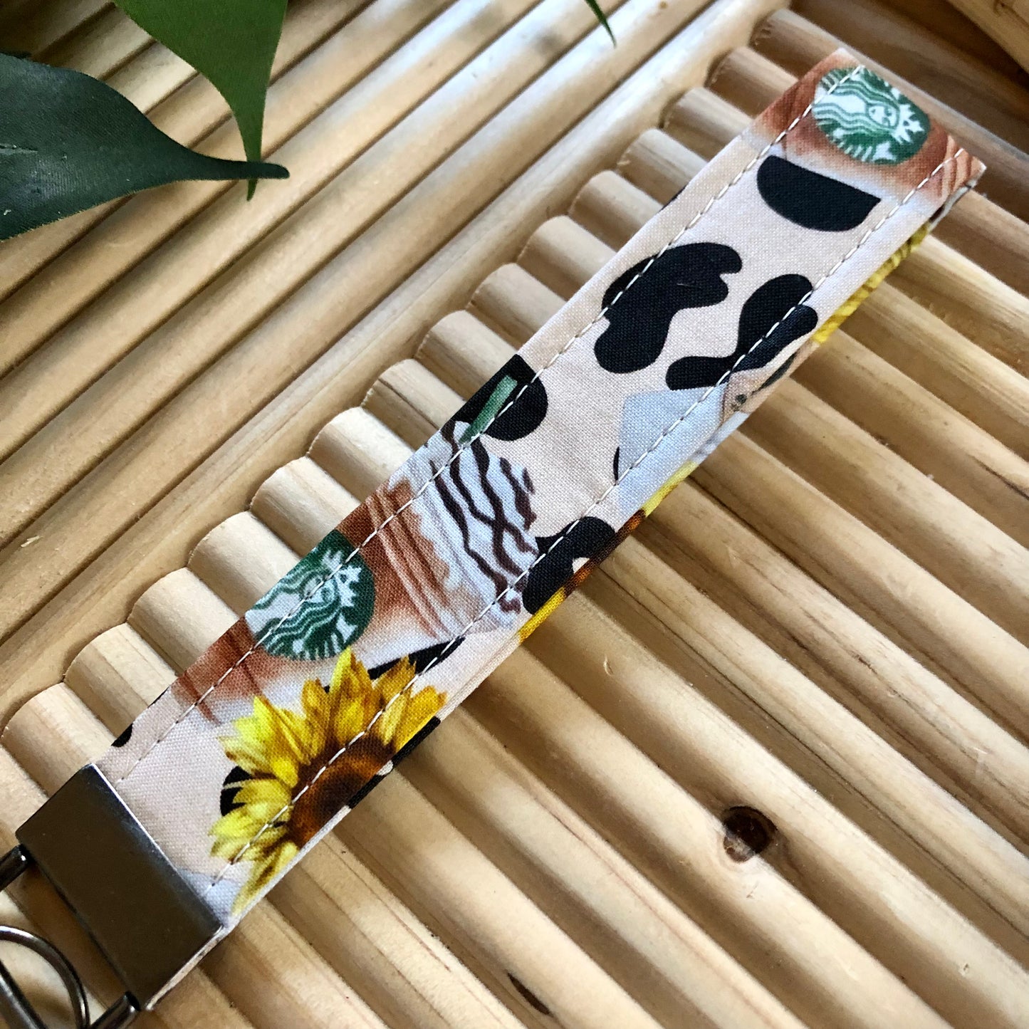 Sunflower Starbies Print Fabric Keychain, Key Fob