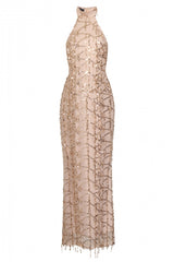 Sofia Nude Sequin Tassel Fringe Mermaid Dress