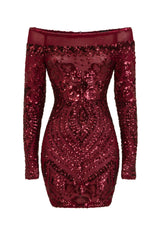 Iliana Berry Luxe Sequin Embellished Off The Shoulder Dress