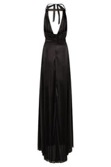 Riri Black Gold Choker Plunge Double Slit Maxi Dress