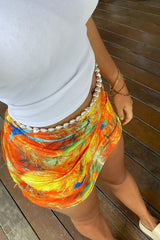 Double Dose Orange Marble Cut Out Ring Detail Halter Neck Two Piece Co-ord Set