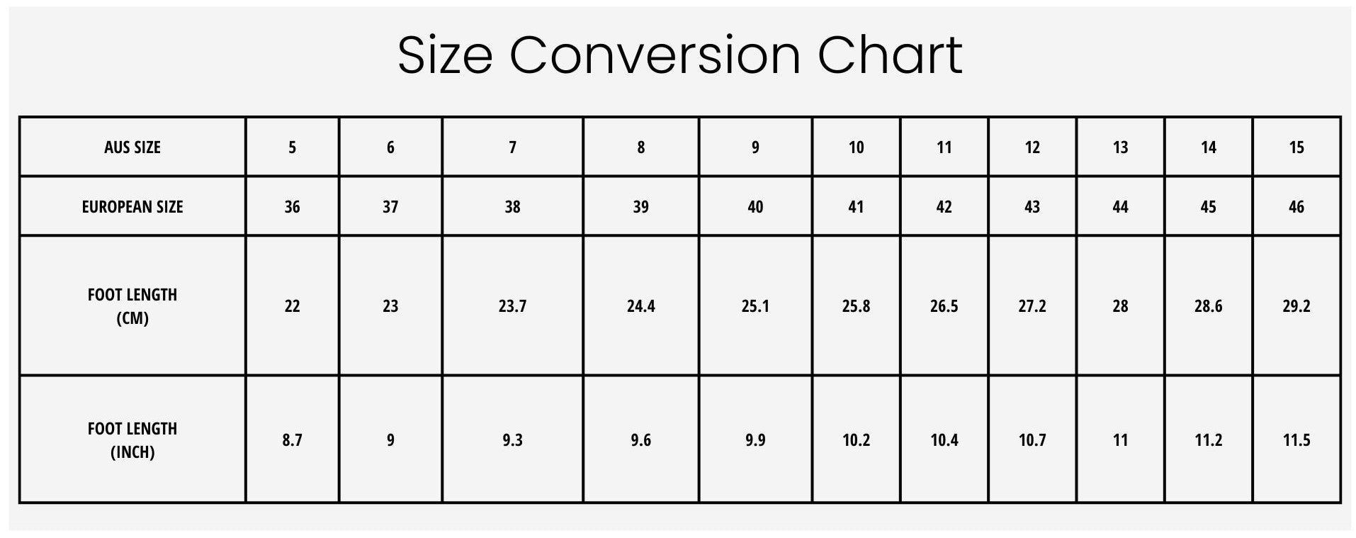 Size Chart - Tesselli Shoes