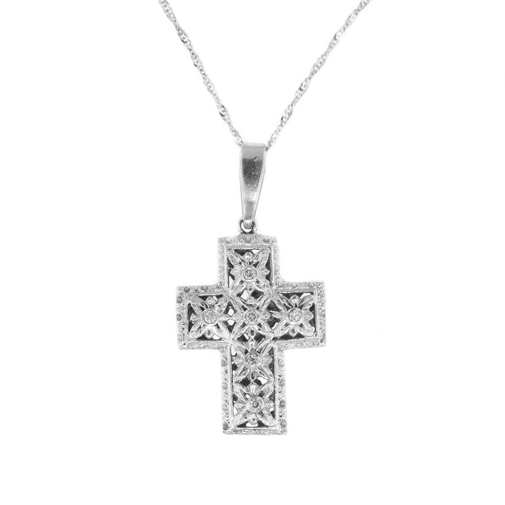 Cross Pendant Crafted in 14k White Gold with 14k Twist Necklace