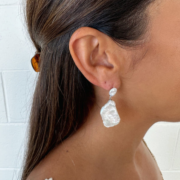 Ottilie | Large Keshi Drop Earrings | Gold or Silver