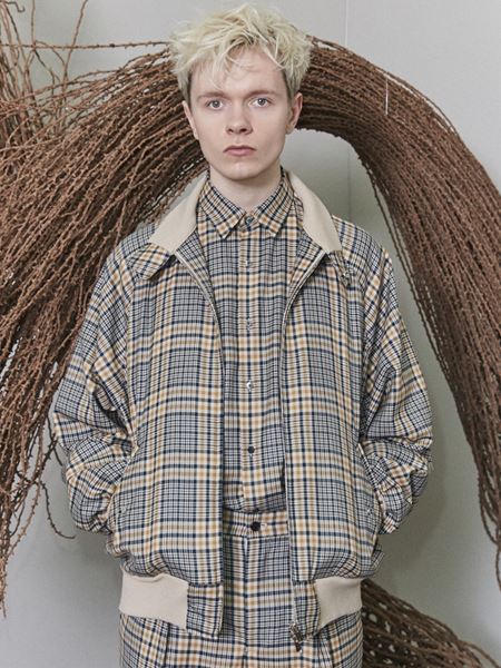 FIELDSMAN SHORT JACKET ORGANIC WOOL CHECK SERGE - MARKAWARE 「Area」