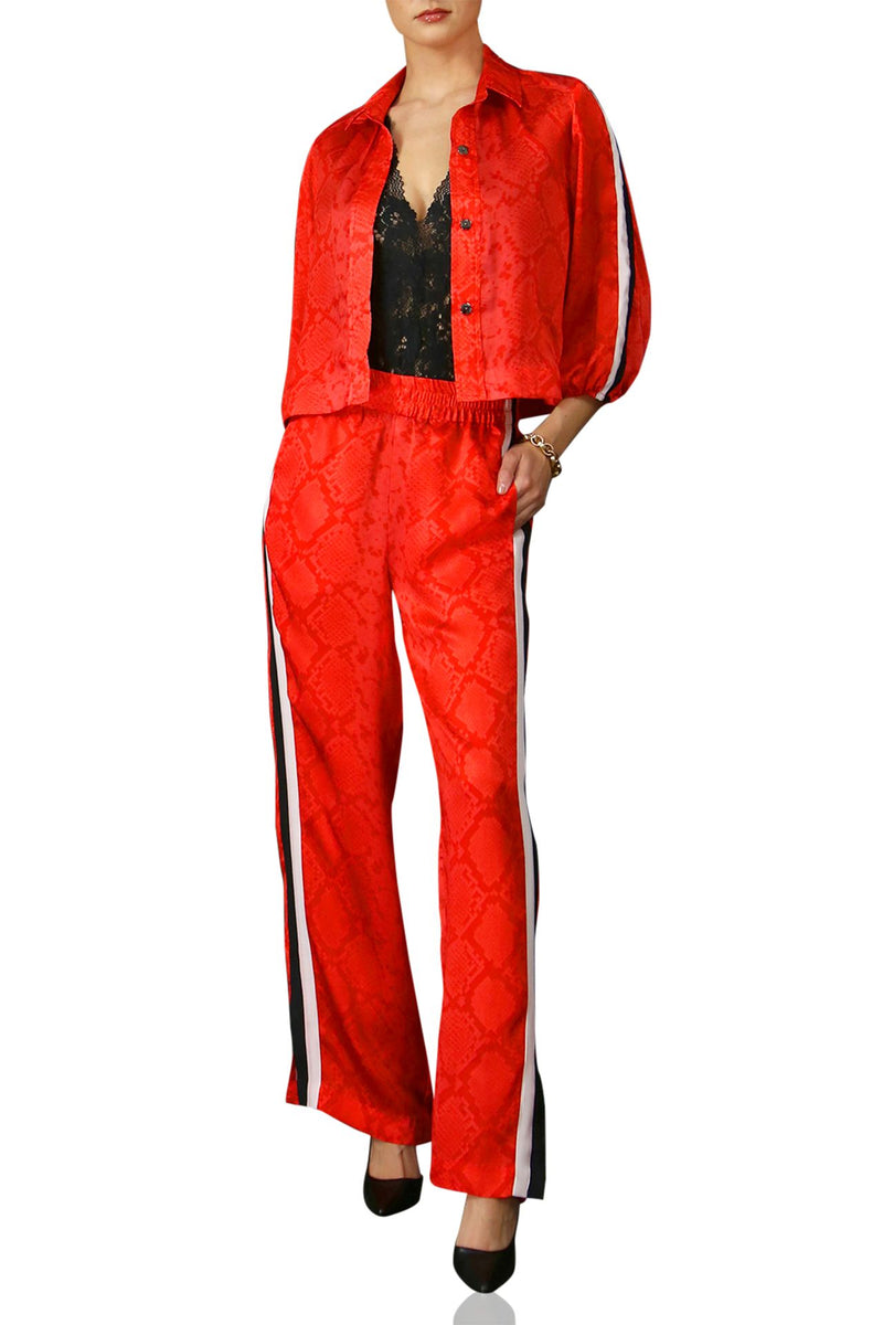 red leather pant suit