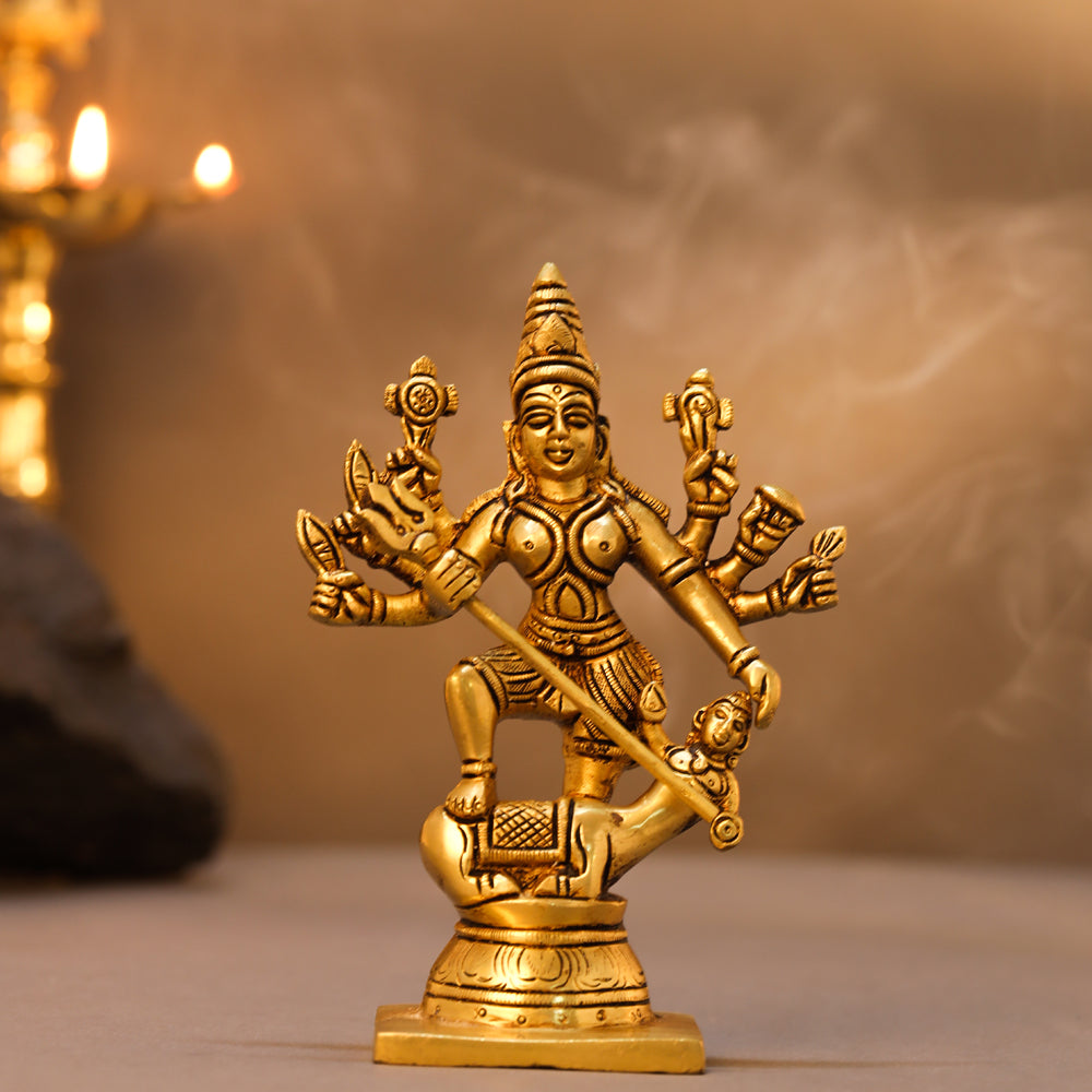 Brass Goddess Mahishasura Mardini Idol (7 Inch) – Vedansh Craft
