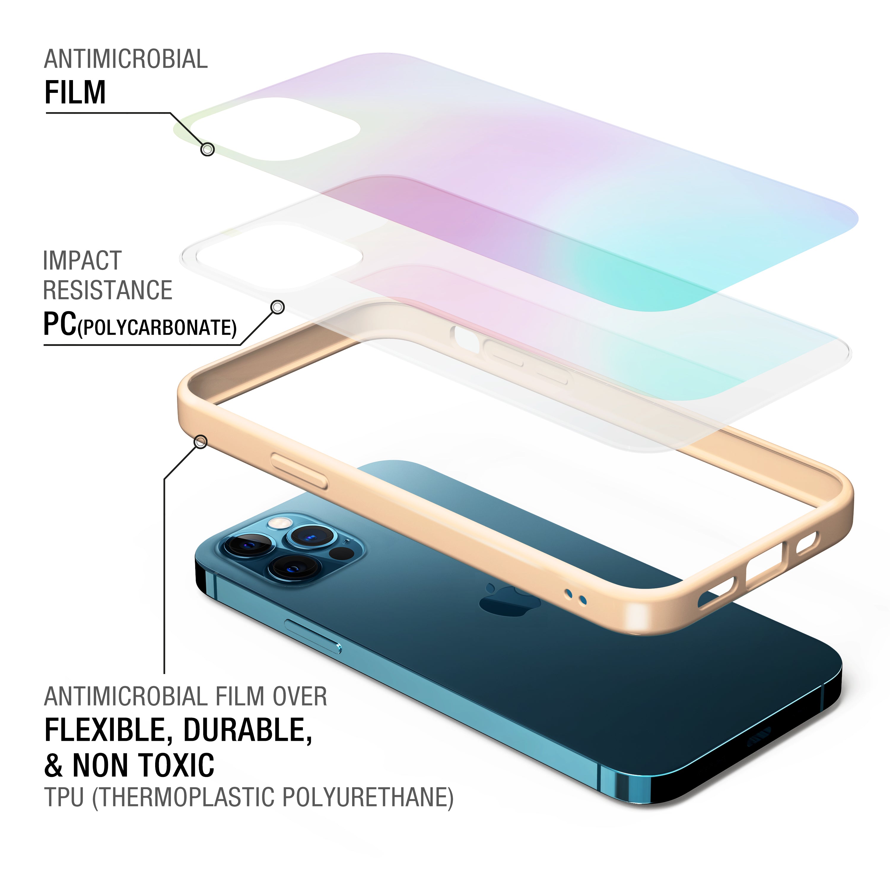 OLOR USA 12 Pro Max iPhone Case – Antimicrobial Hygienic Kill 99.9% Germ Bacteria Ultra Slim Fit 3 Layer Apple Cell Phone Shockproof Protective Wireless Charging Compatible Protection Cover Ivory