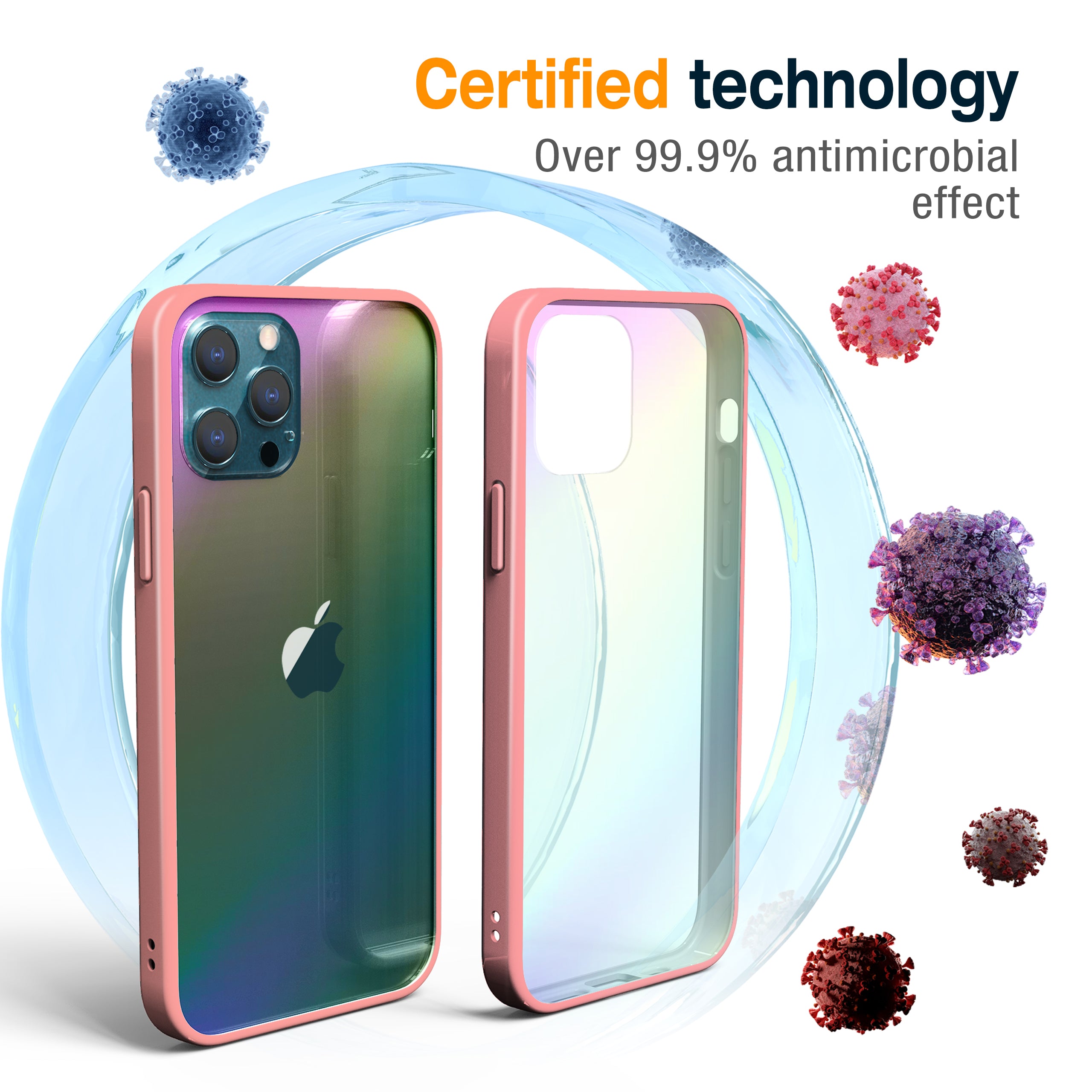 OLOR USA 12 Pro Max iPhone Case – Antimicrobial Hygienic Kill 99.9% Germ Bacteria Ultra Slim Fit 3 Layer Apple Cell Phone Shockproof Protective Wireless Charging Compatible Protection Cover Deep Pink