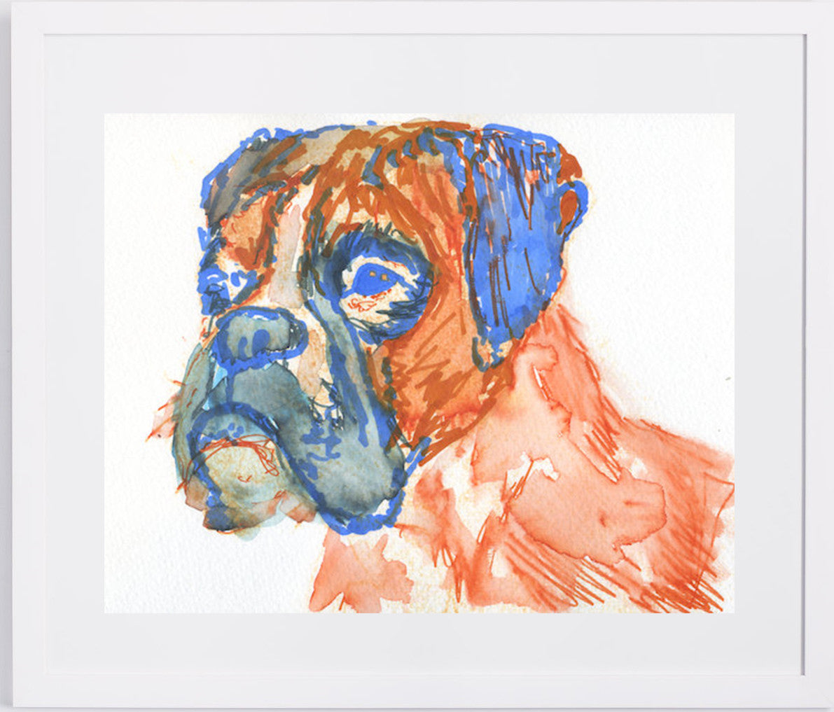 Boxer Dog Painting Art Print Blue Orange Boxer Dog Gift Dog Portraits By Oscar Jetson