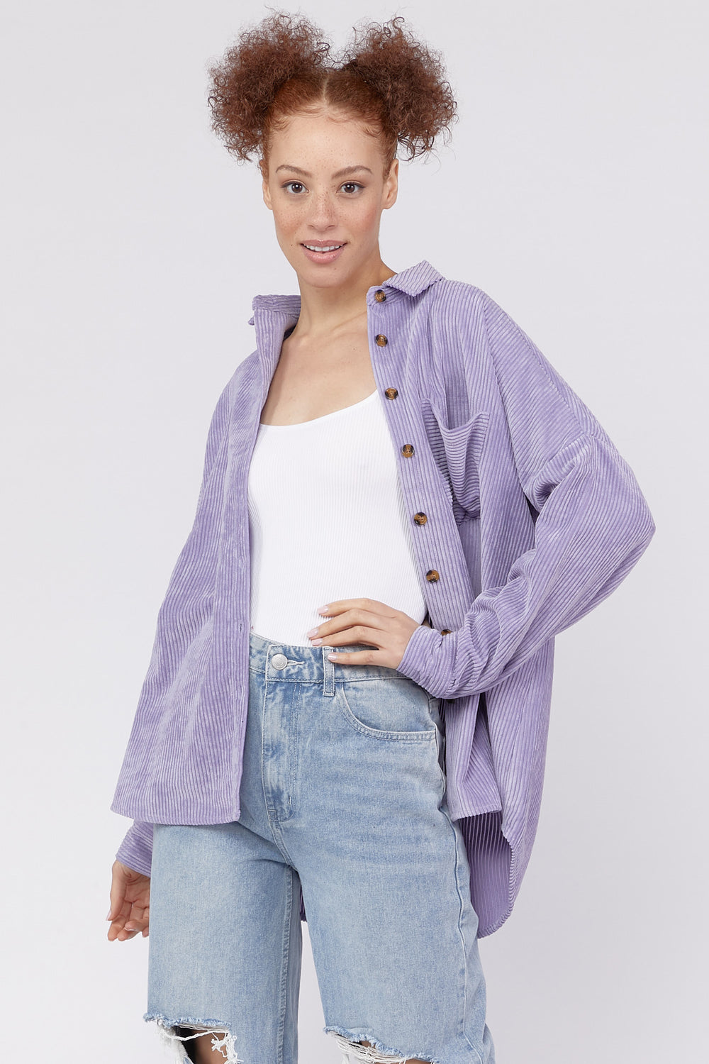 Corduroy Button-Front Shirt Lilac