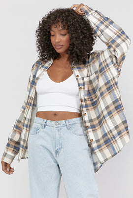 Link to Oversized Plaid Button-Front Shirt Cream