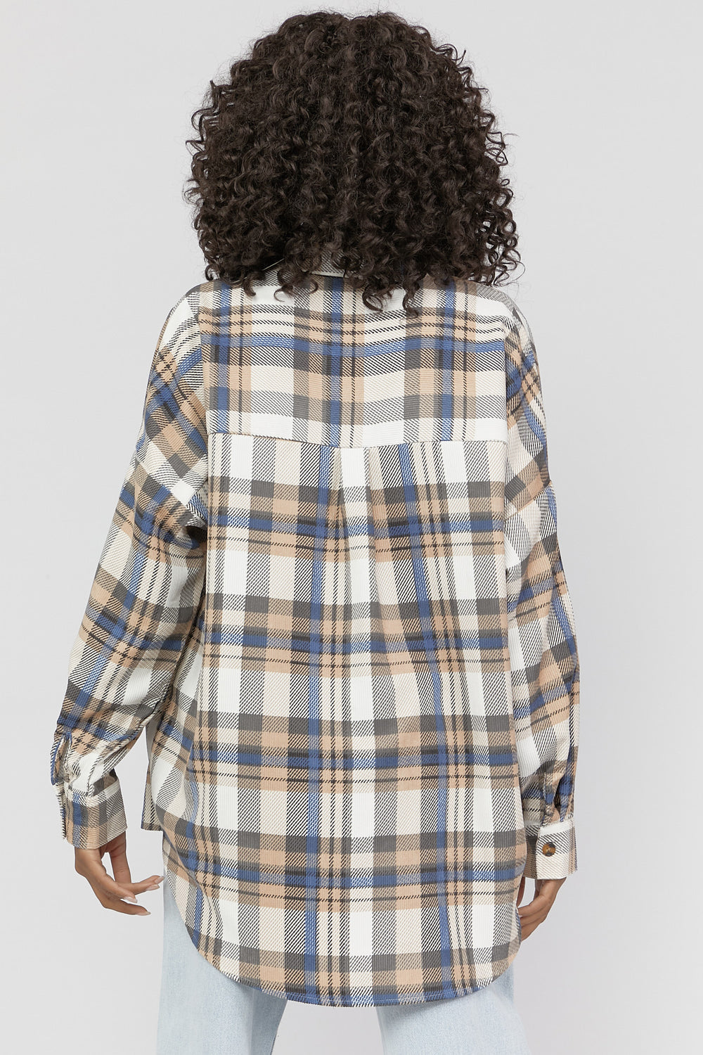 Oversized Plaid Button-Front Shirt Cream