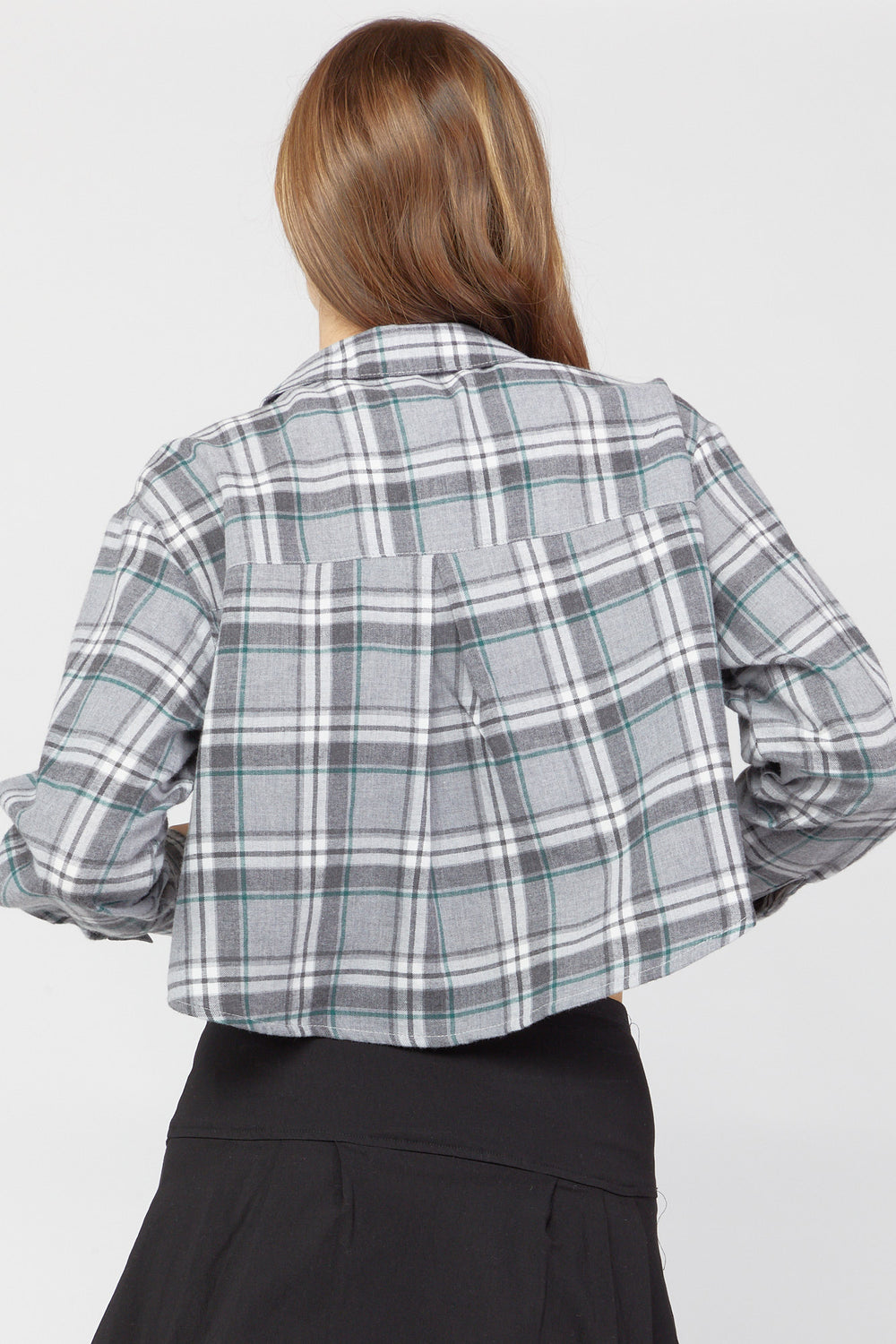 Plaid Flannel Cropped Shirt Heather Grey