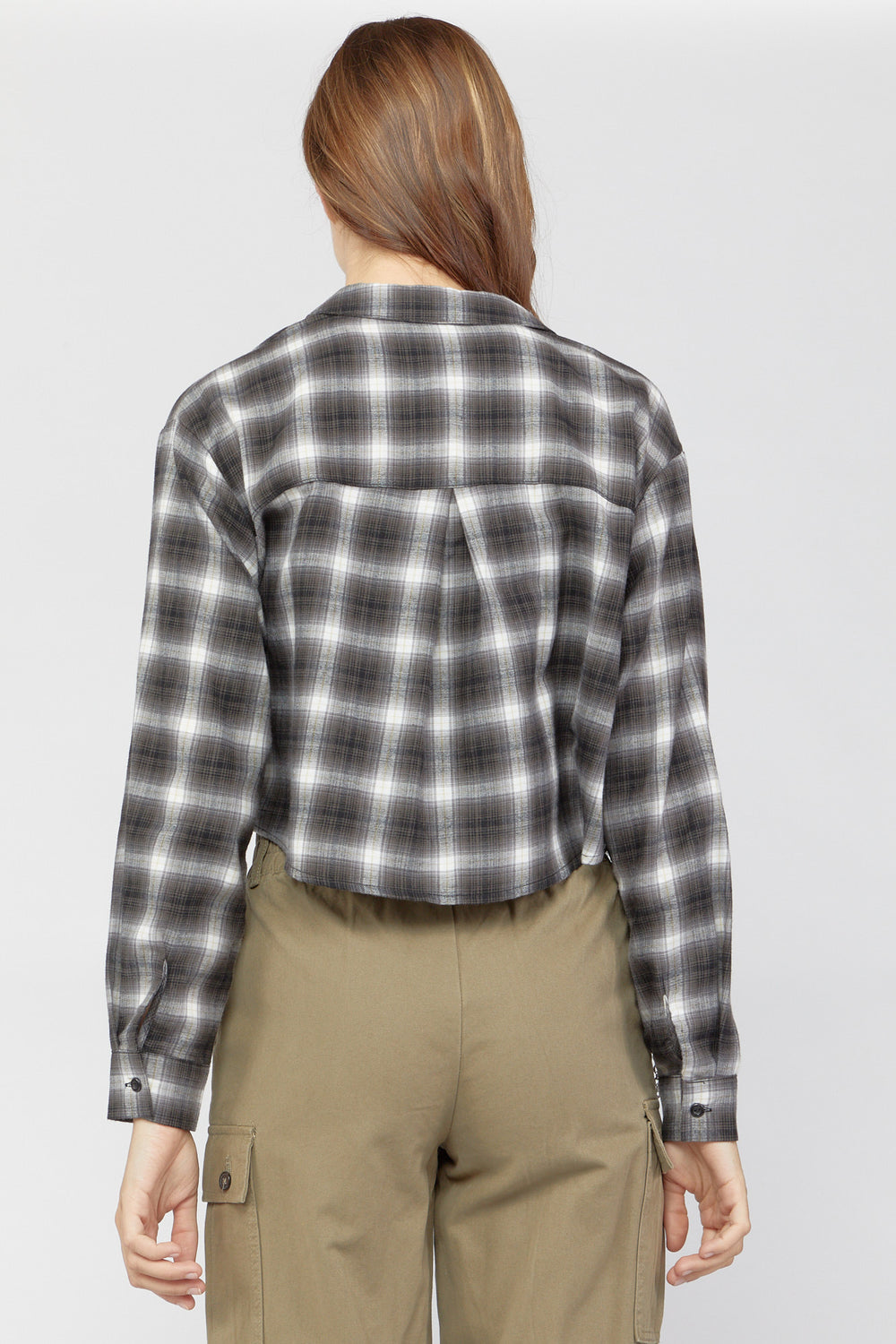 Plaid Flannel Cropped Shirt Dark Brown