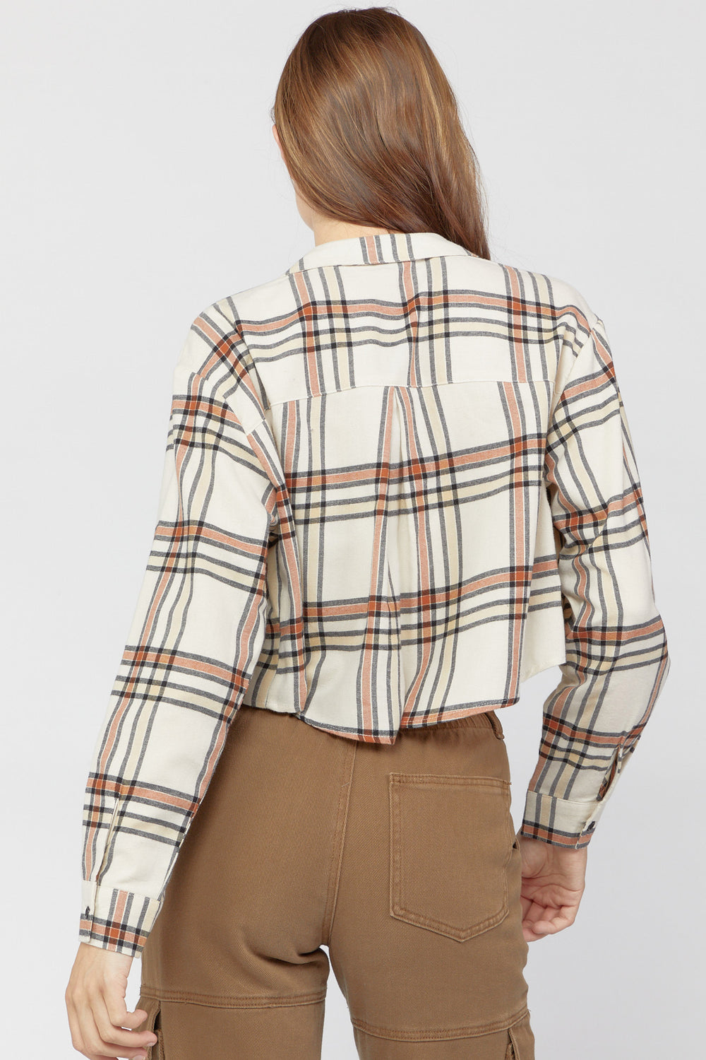 Plaid Flannel Cropped Shirt Ivory