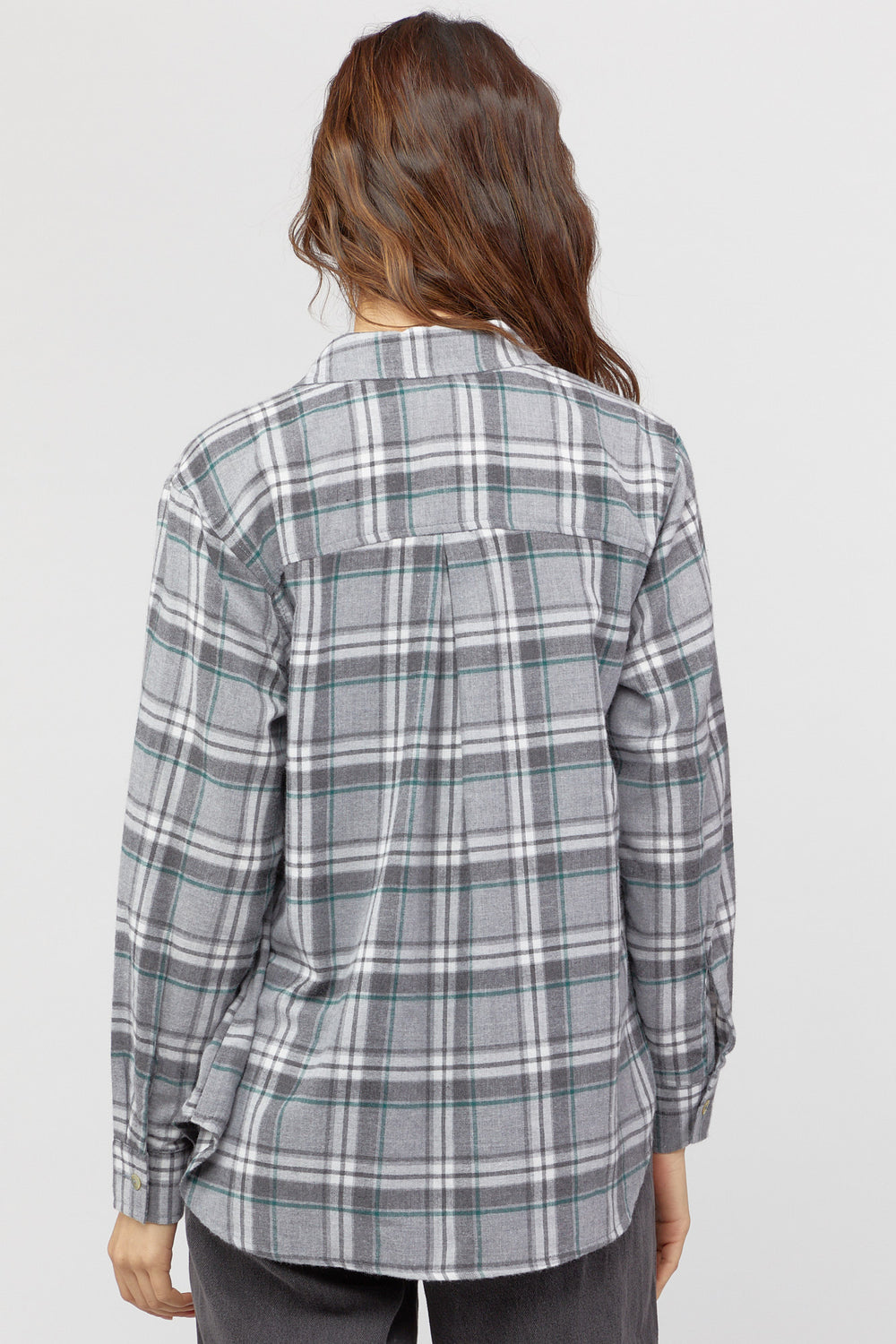 Plaid Flannel Oversized Shirt Heather Grey