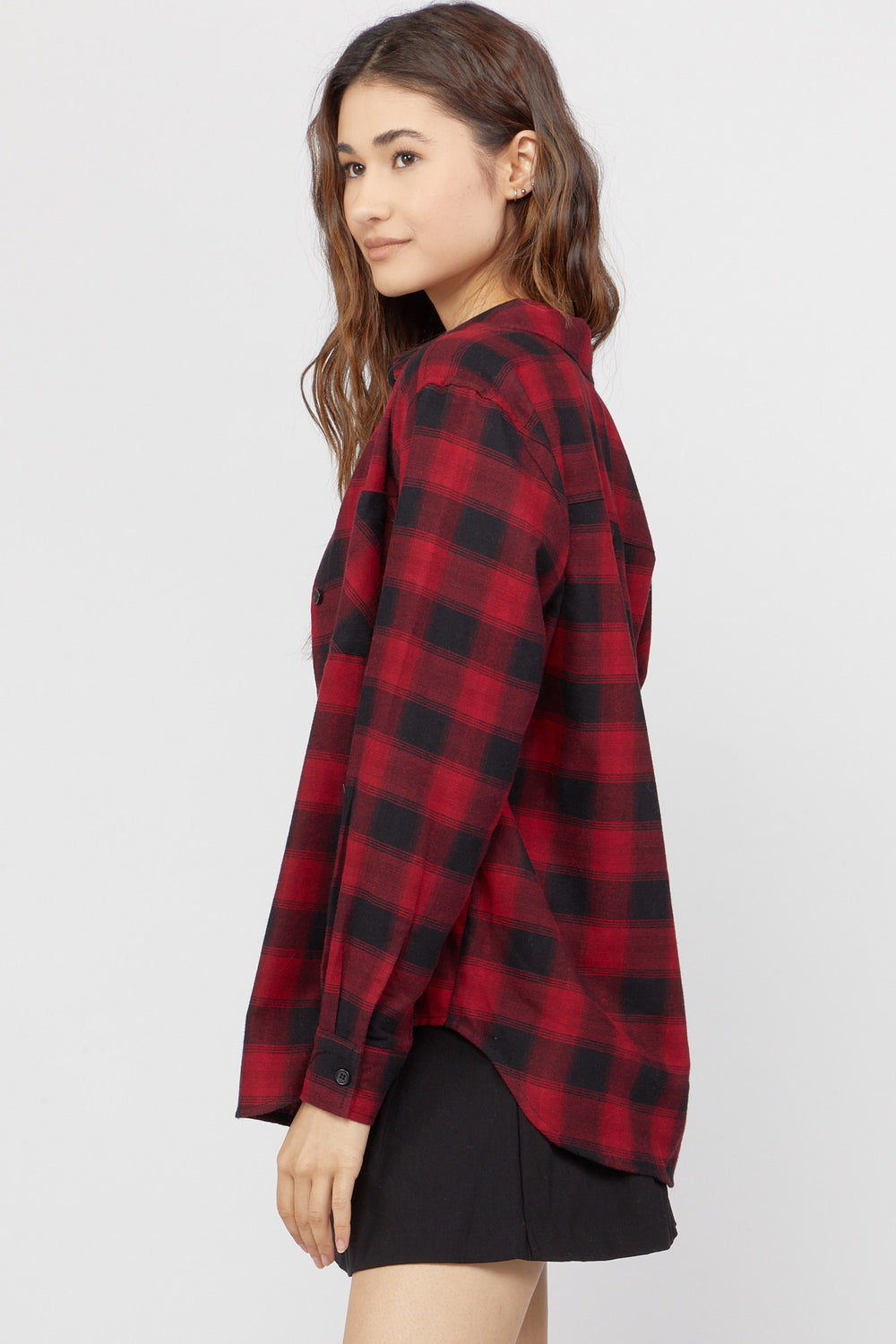 Plaid Flannel Oversized Shirt Red