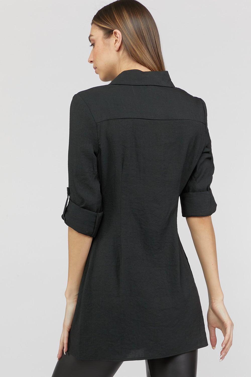 Ruched Button-Front Shirt Black