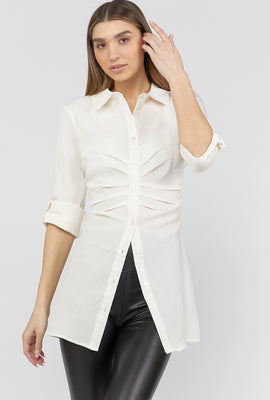 Link to Ruched Button-Front Shirt White