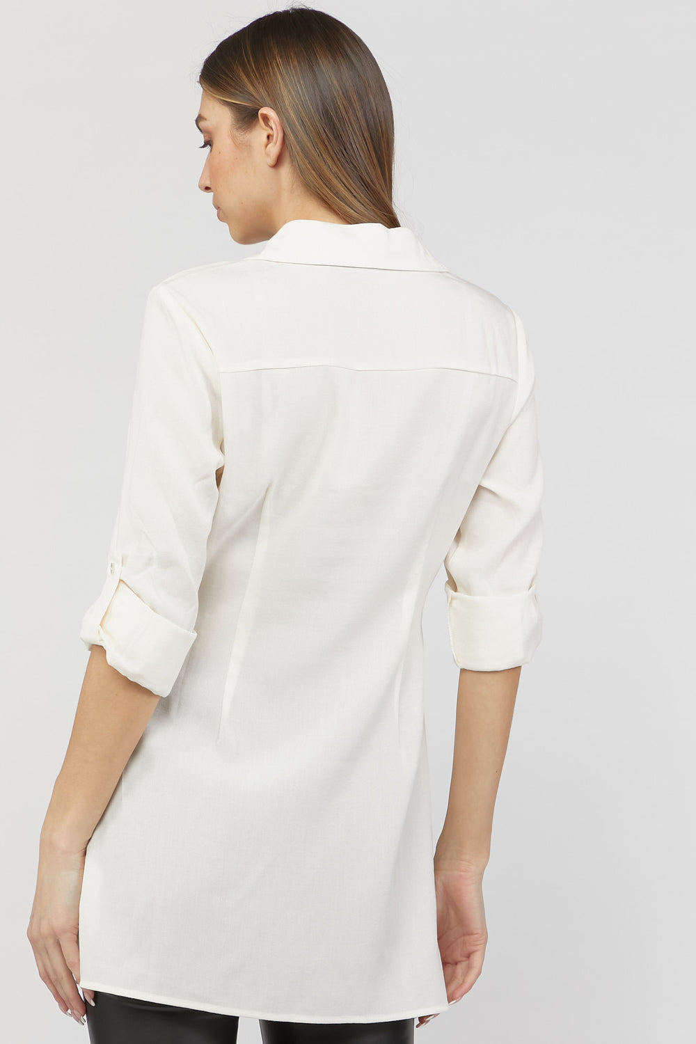 Ruched Button-Front Shirt White