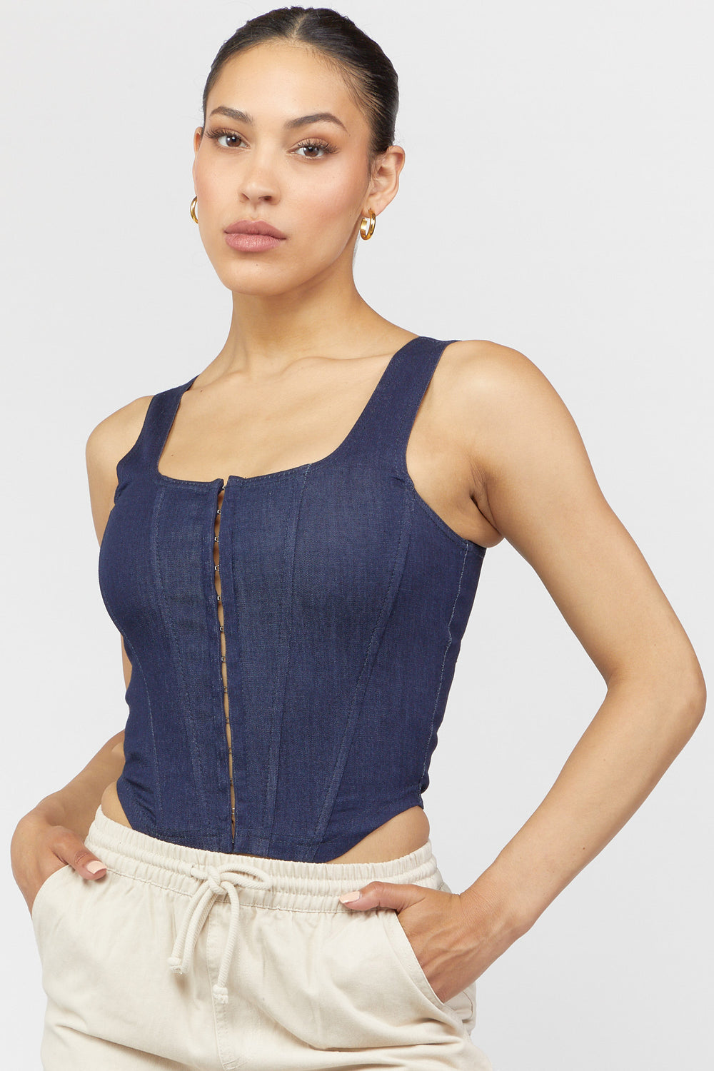 Hook-And-Eye Denim Corset Top Rinse Denim